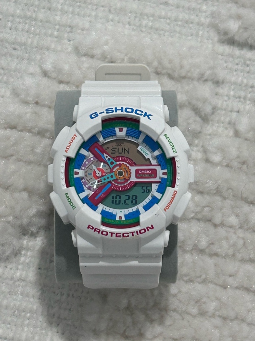 LIMITED EDITION Casio G-Shock White Watch with Multicolor Dial Accents